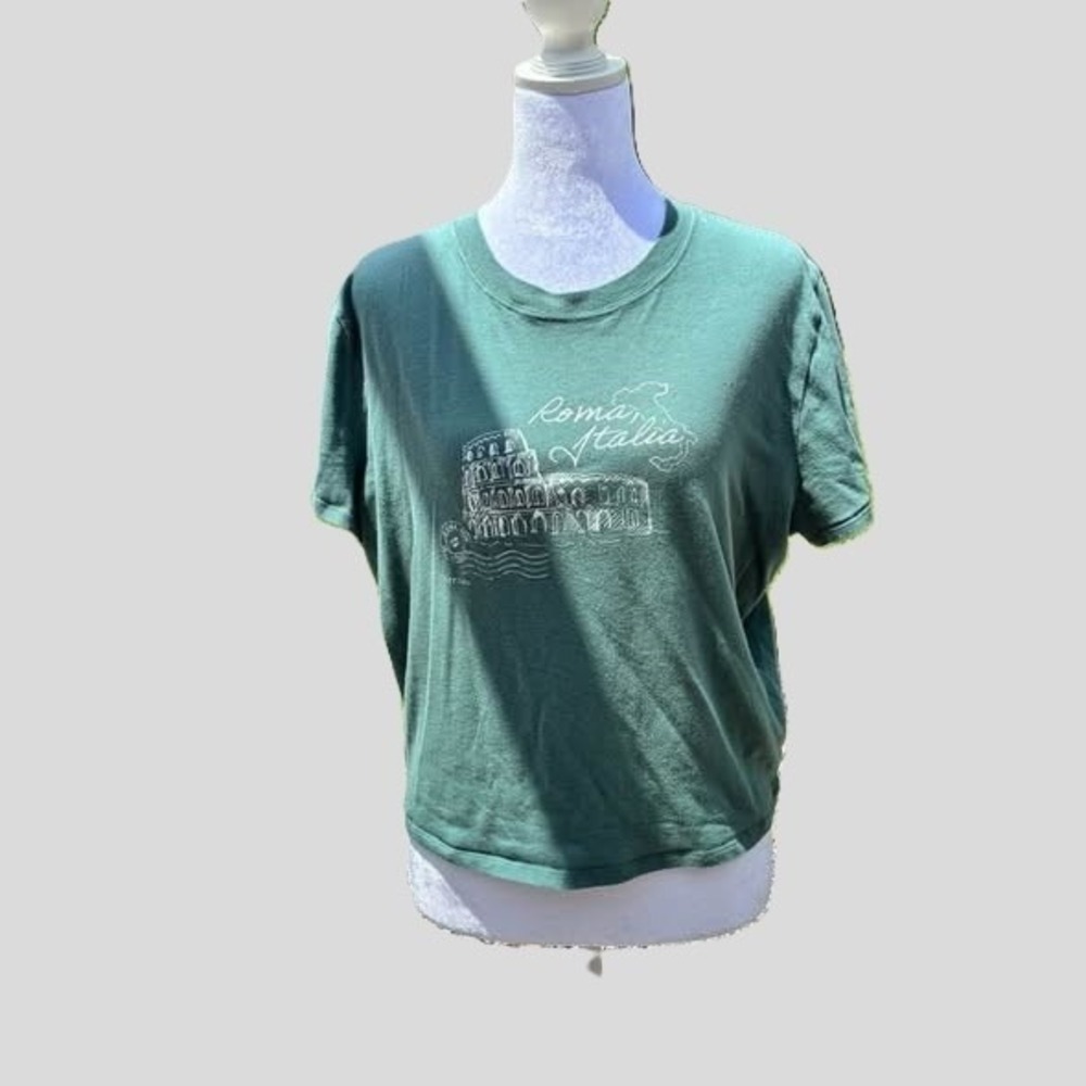 Hollister Roma Italia Graphic Tee Green Cotton Blend XXL Short Sleeve Crop Top